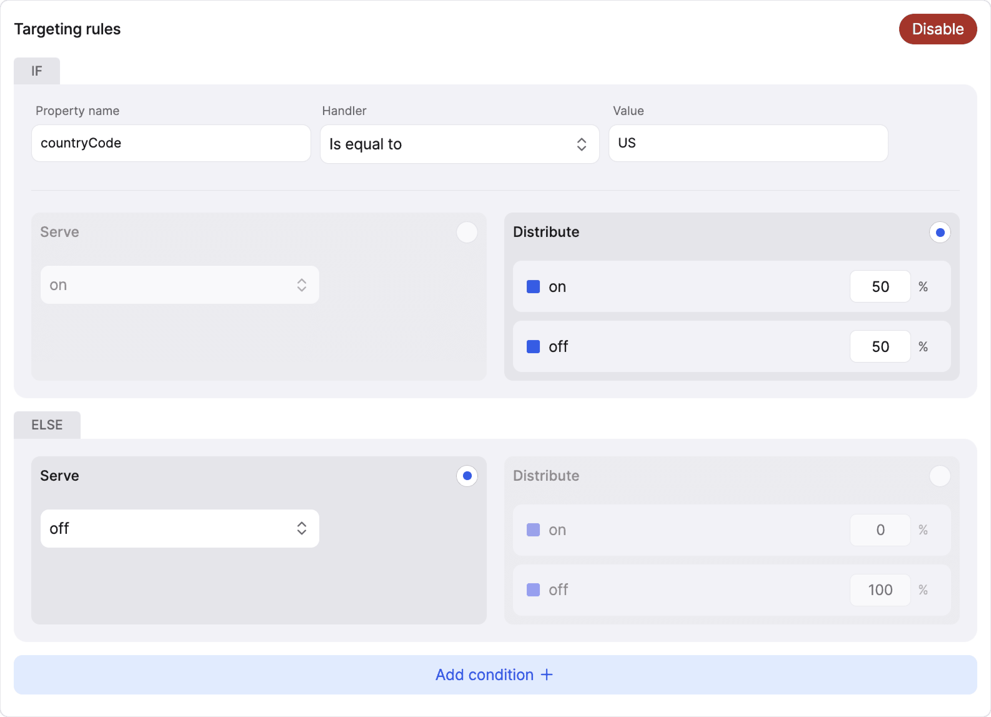 Feature toggle targeting rules